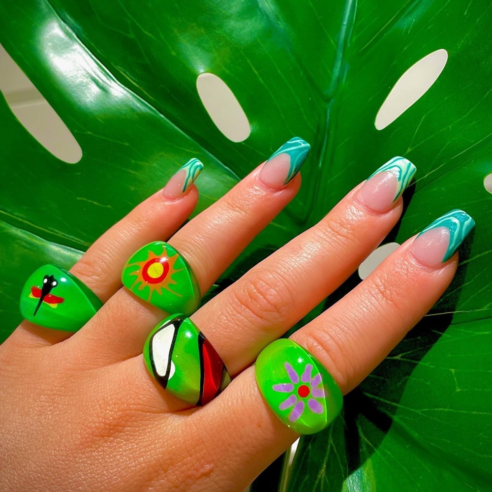 Green Chunky Y2K rings mix lot of 10